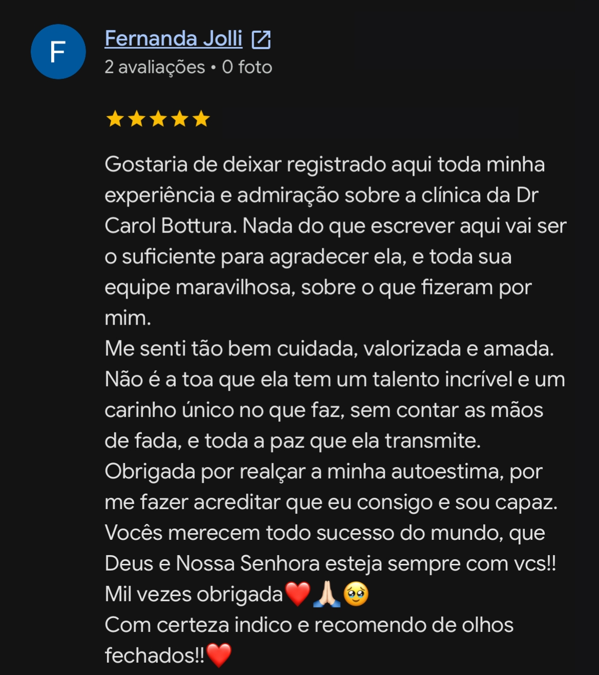 Depoimento de paciente — gratidão pelo acolhimento